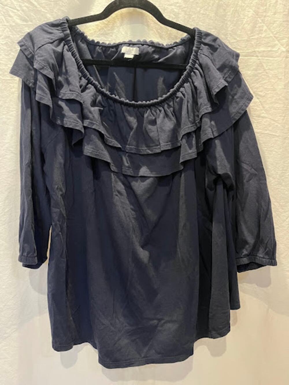J. Jill Top Navy Ruffle Off Shoulder Optional Womens Size 3X Boho